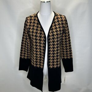Charter Club Women’s Size Small Brown Black Houndstooth Open Duster Cardigan NEW